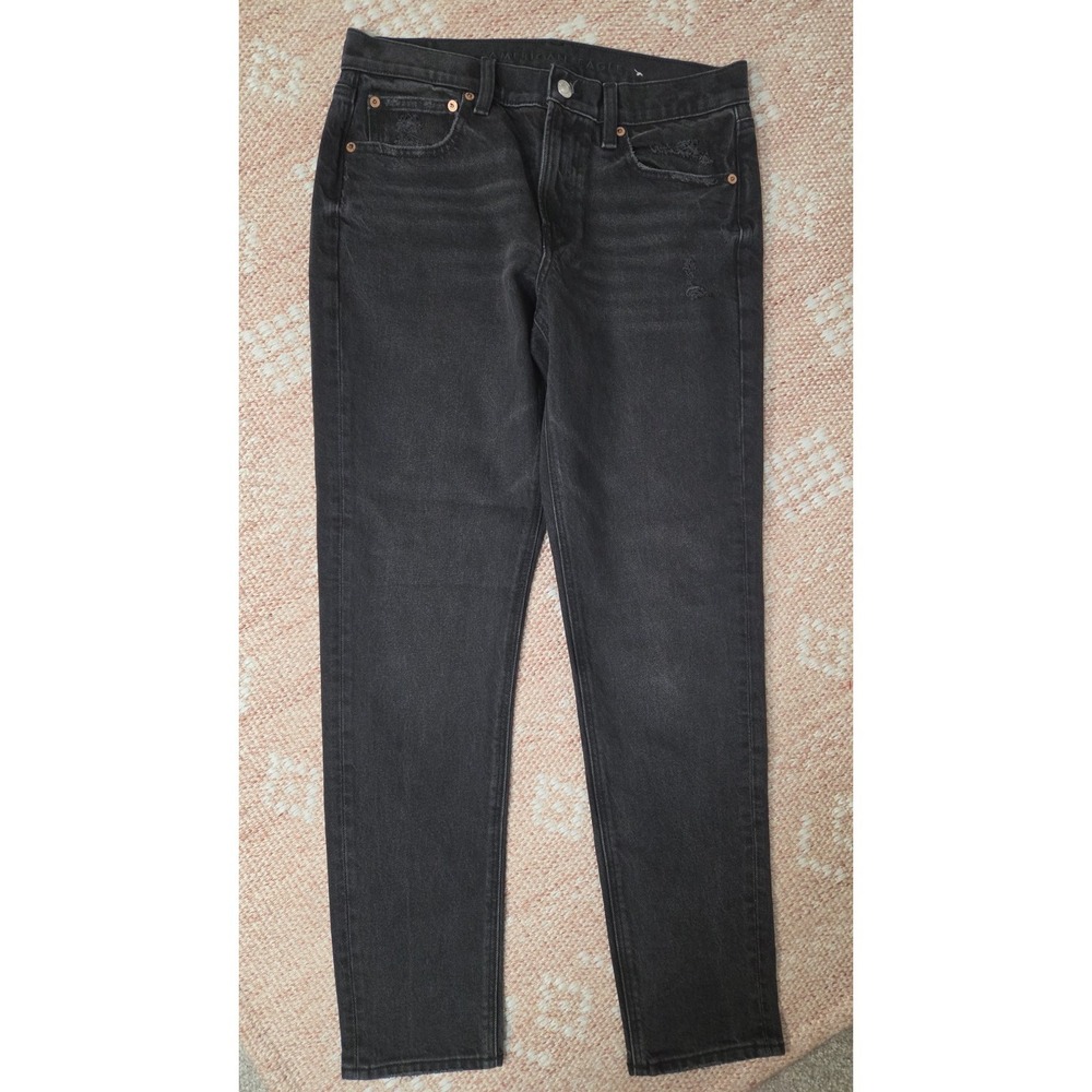 American Eagle Stretch Black Distressed Grunge Boho Minimalist Jean Size‎ 6
